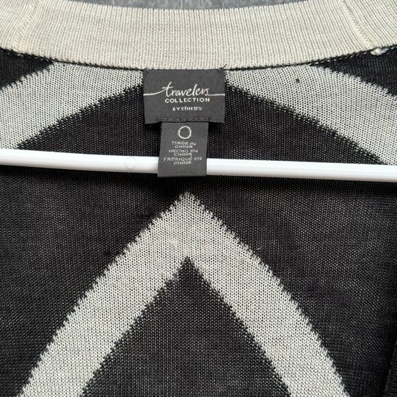 Travelers Chico's Open Front Cardigan Women S Ivory Black Geometric Chevron - Picture 6 of 7